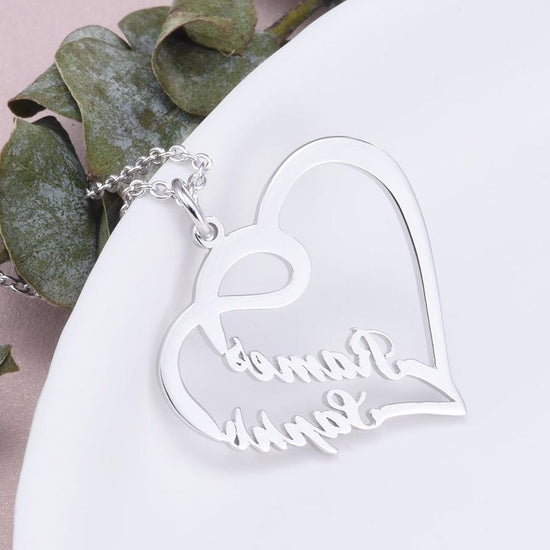 925 Sterling Silver Double Names Heart Name Necklace Nameplate Necklace - onlyone