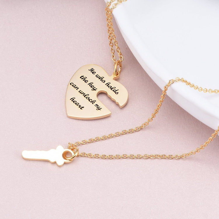 925 Sterling Silver The Key To My Heart Engraved Name Necklace He Who Hold The Key Can Unlock My Heart - onlyone