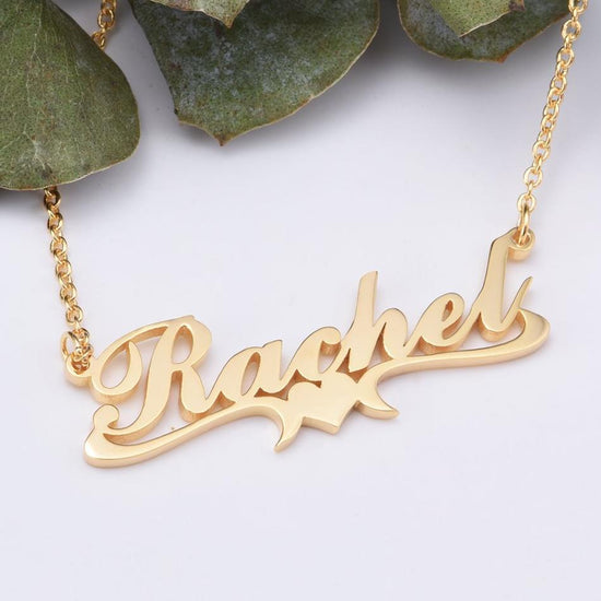 925 Sterling Silver Rachel Style Heart Name Necklace Nameplate Necklace - onlyone