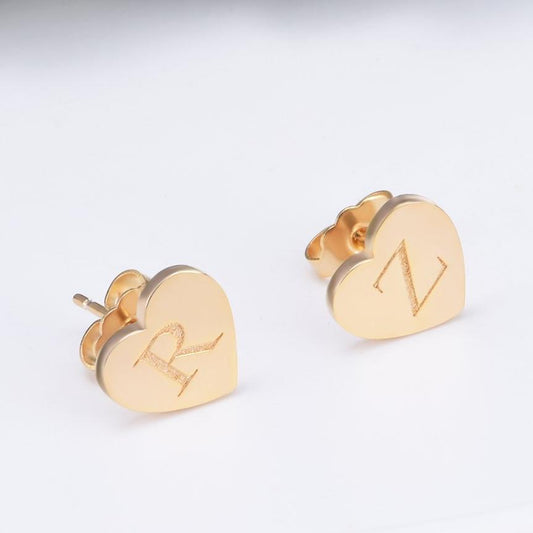 925 Sterling Silver Personalized Engraved Hearts Stud Earrings - onlyone