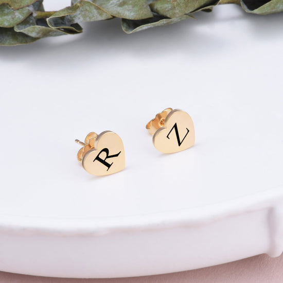 925 Sterling Silver Personalized Engraved Hearts Stud Earrings - onlyone