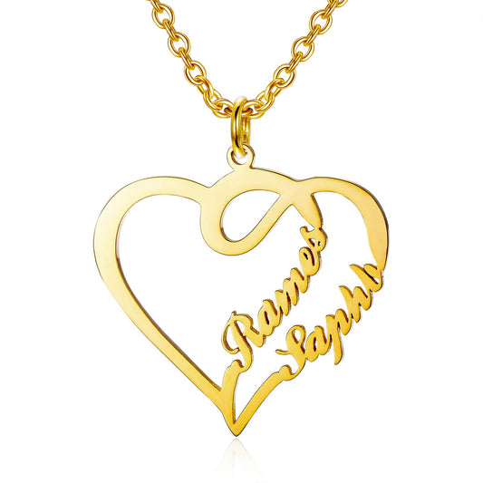 925 Sterling Silver Double Names Heart Name Necklace Nameplate Necklace - onlyone