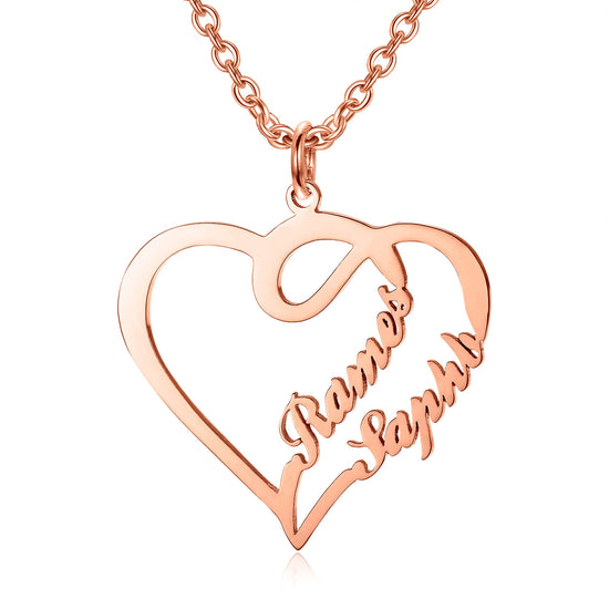 925 Sterling Silver Double Names Heart Name Necklace Nameplate Necklace - onlyone
