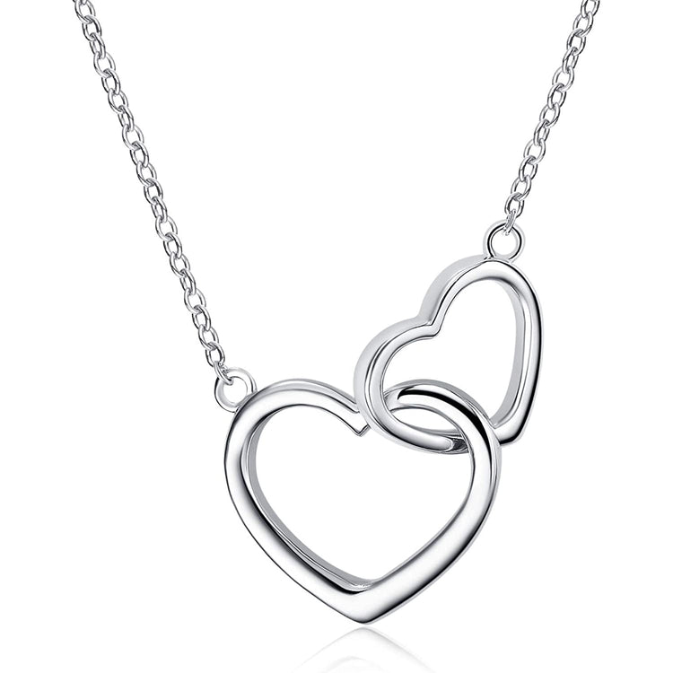 925 Sterling Silver Interlocked Double Hearts Love Entwined Necklace