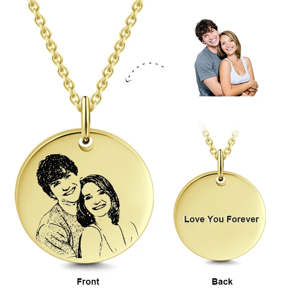925 Sterling Silver Engraved Coin Photo Necklace Inspirational Gift - onlyone