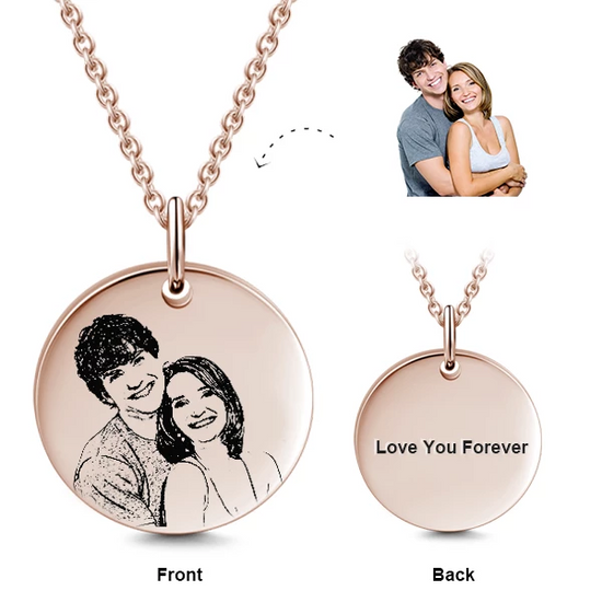 925 Sterling Silver Engraved Coin Photo Necklace Inspirational Gift - onlyone