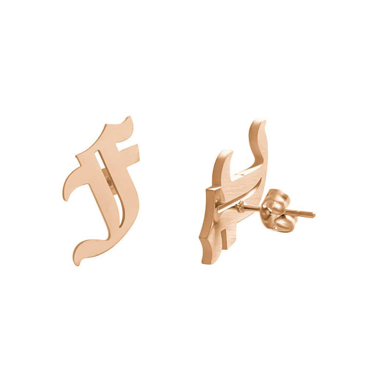 925 Sterling Silver Initial Stud Earrings In Old English Font