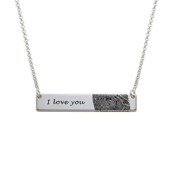 925 Sterling Silver Personalized Engraved Fingerprint Thumbprint Bar Name Necklace Nameplate Necklace - onlyone