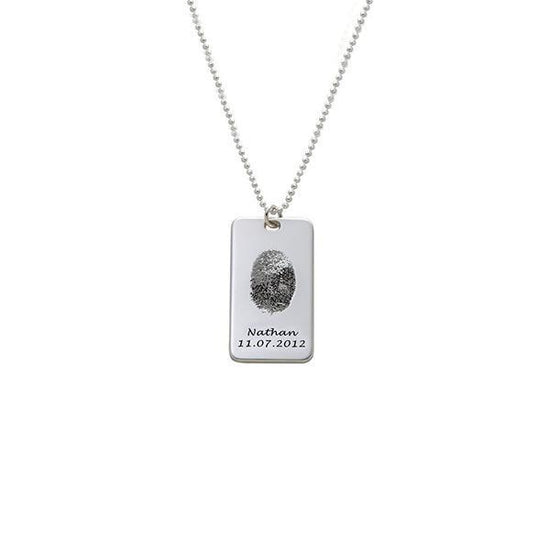 925 Sterling Silver Personalized Engraved Fingerprint Thumbprint Name Necklace Nameplate Necklace - onlyone