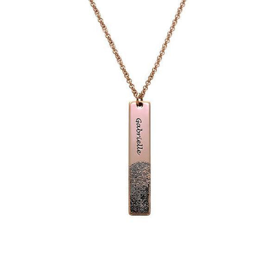 925 Sterling Silver Personalized Engraved Fingerprint Thumbprint Vertical Bar Name Necklace Nameplate Necklace - onlyone