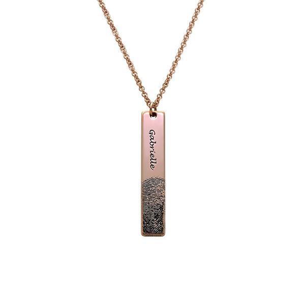 925 Sterling Silver Personalized Engraved Fingerprint Thumbprint Vertical Bar Name Necklace Nameplate Necklace - onlyone