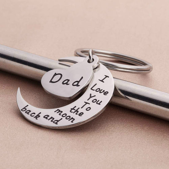 Stainless Steel Keyring For Men I Love You to The Moon to Back Dad Keyring Pendant From Son Daughter for Dad Fathers Day Gifts - onlyone