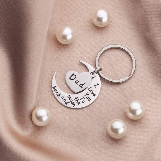 Stainless Steel Keyring For Men I Love You to The Moon to Back Dad Keyring Pendant From Son Daughter for Dad Fathers Day Gifts - onlyone