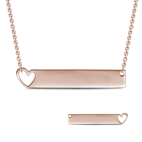 925 Sterling Silver Special Date Roman Numerals Engraved Bar Necklace With Hollow Heart - onlyone