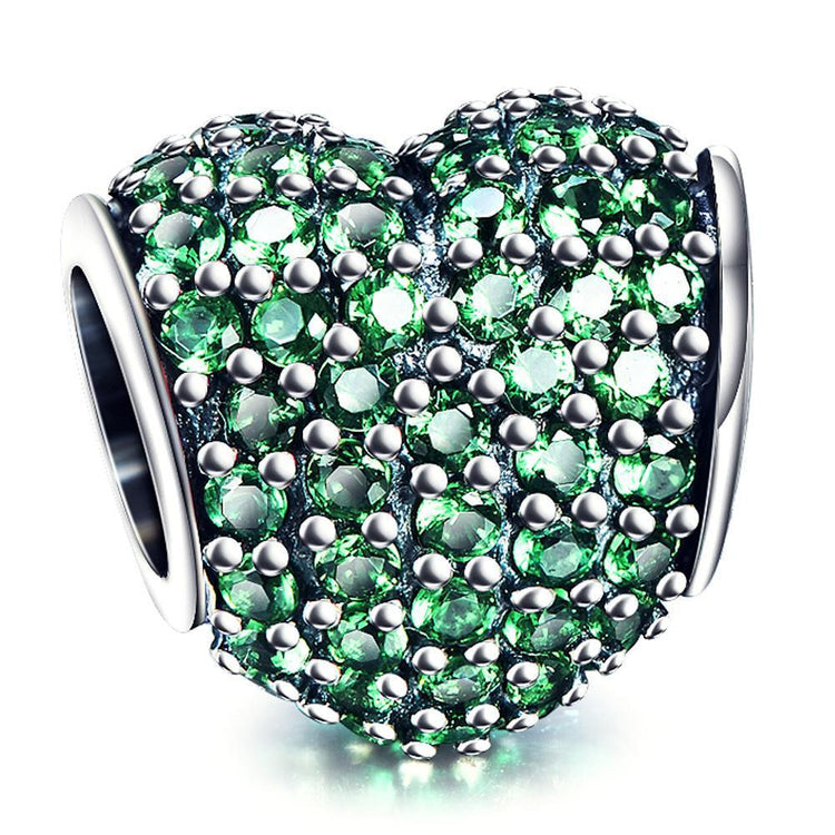 925 Sterling Silver Green Cubic Zirconia Heart Charm Fit for Bracelet and Necklace - onlyone