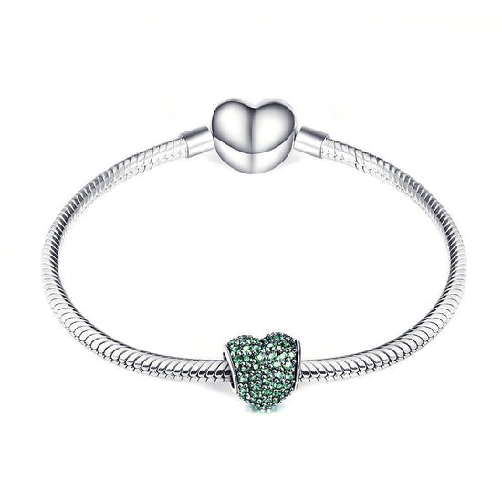 925 Sterling Silver Green Cubic Zirconia Heart Charm Fit for Bracelet and Necklace - onlyone