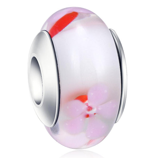 925 Sterling Silver Sakura Pink Glass Charms for Bracelet and Necklace - onlyone