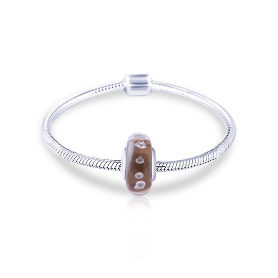 925 Sterling Silver Brown Built-in Diamond Glass Charm for Bracelet and Necklace - onlyone