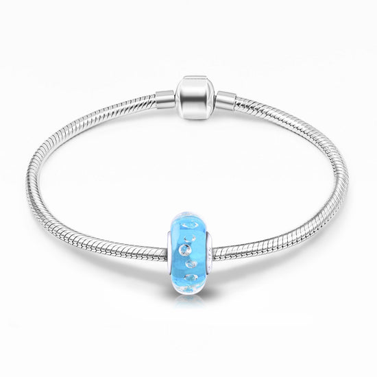 925 Sterling Silver Blue Built-in Diamond Glass Charm for Bracelet and Necklace - onlyone
