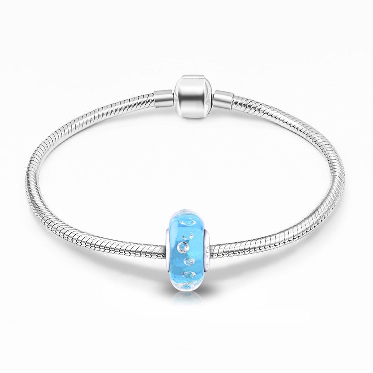 925 Sterling Silver Blue Built-in Diamond Glass Charm for Bracelet and Necklace - onlyone