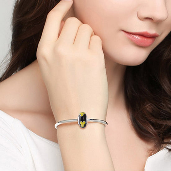 925 Sterling Silver Yellow Flower Black Glass Charm for Bracelet and Necklace - onlyone