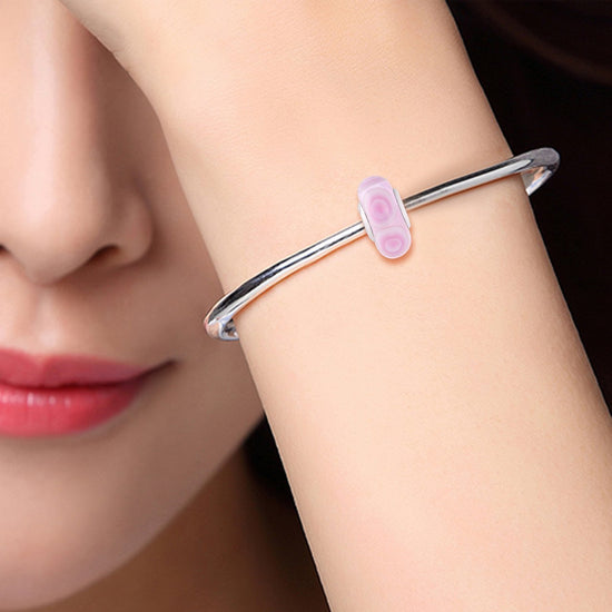 Pink Flowers Glass Charm for Bracelet and Necklace in 925 Sterling Silver - onlyone