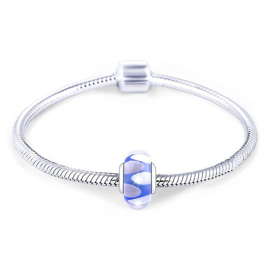 925 Sterling Silver Blue White Leaves Glass Charm for Bracelet and Necklace - onlyone