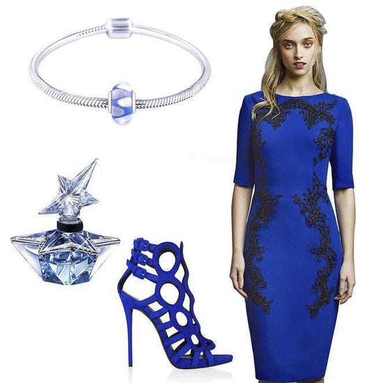 925 Sterling Silver Blue White Leaves Glass Charm for Bracelet and Necklace - onlyone