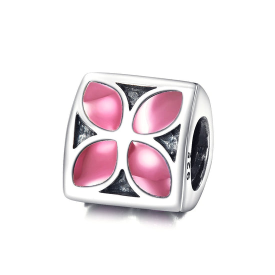 925 Sterling Silver Pink Flower Charm For Bracelet and Necklace - onlyone