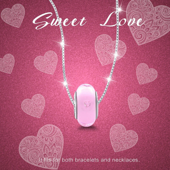 925 Sterling Silver Build-in Diamond Hearts Pink Glass Charm for Bracelet and Necklace - onlyone