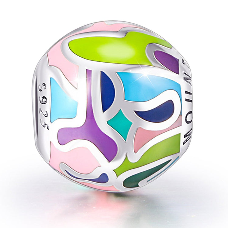 925 Sterling Silver Abstract Painting Craft Colorful Charm for Bracelet and Necklace - onlyone