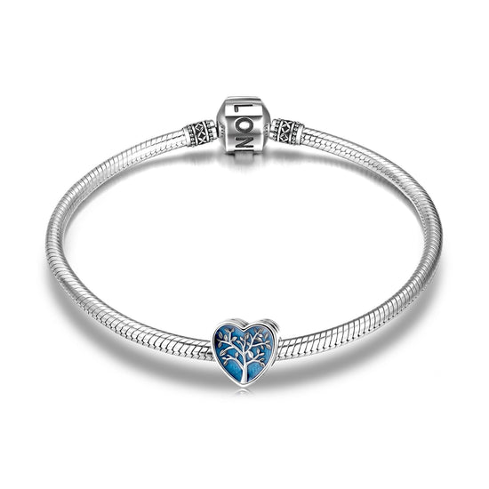 925 Sterling Silver Life Tree Blue Heart Charm for Bracelet and Necklace - onlyone