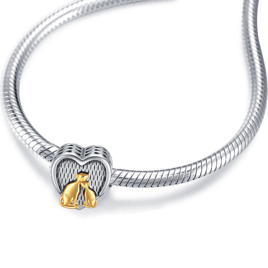925 Sterling Silver Two Cat Charm Fit for Bracelet and Necklace - onlyone