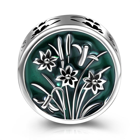 Sterling Silver Flowers Green Charm For Bracelet and Necklace - onlyone