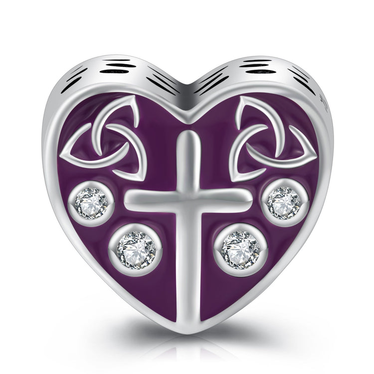 925 Sterling Silver Purple Heart Cross Charm for Bracelet and Necklace - onlyone