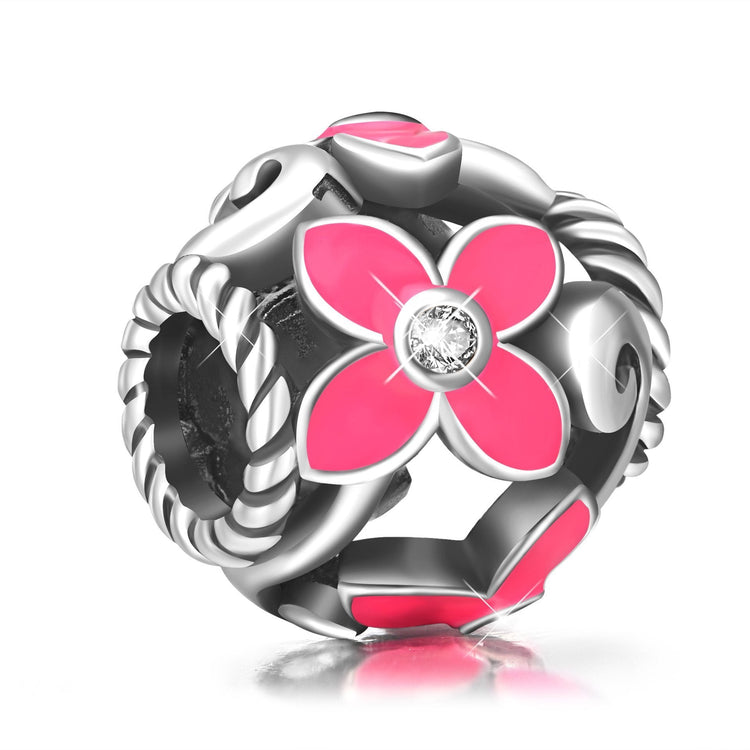 925 Sterling Silver Pink Flower Charm for Bracelet and Necklace - onlyone