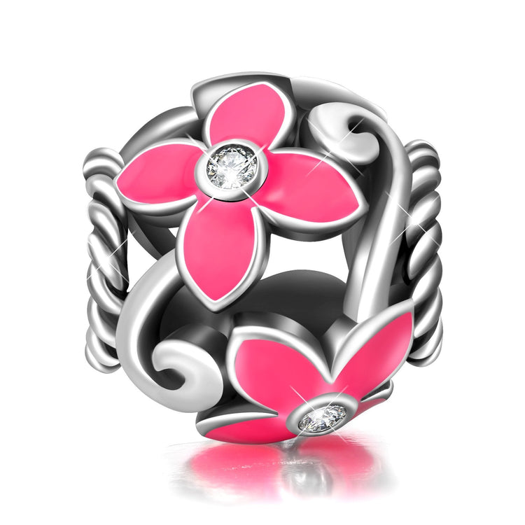 925 Sterling Silver Pink Flower Charm for Bracelet and Necklace - onlyone