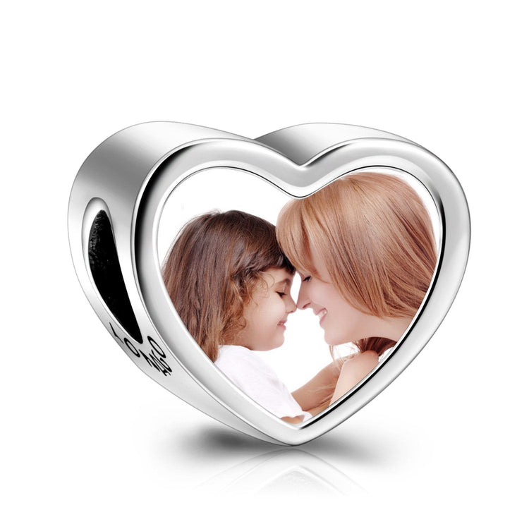 925 Sterling Silver Personalized Photo Rhinestone Love Heart Charm - onlyone
