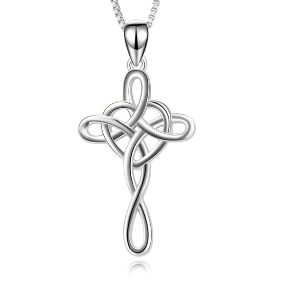 925 Sterling Silver Cross Necklace For Women Celtic Cross Infinity Heart Love Pendant Necklace - onlyone