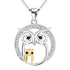 925 Sterling Silver Halloween Owl Mom & Babe Necklace With White Zircon - onlyone