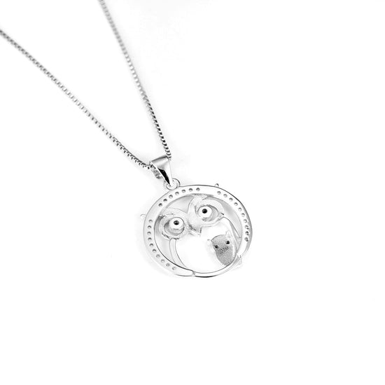 925 Sterling Silver Halloween Owl Mom & Babe Necklace With White Zircon - onlyone