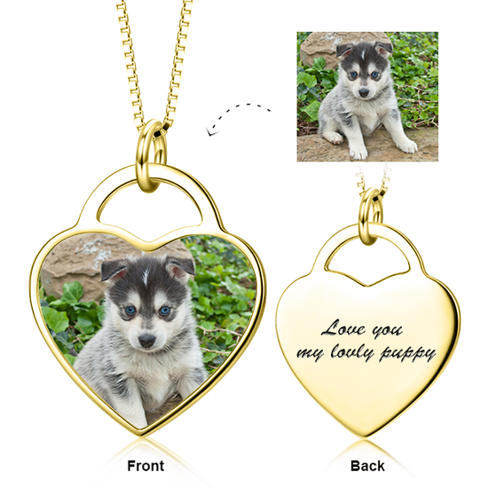 14K Gold Personalized Pets Color Photo&Text Necklace Adjustable 16" - 20" - onlyone