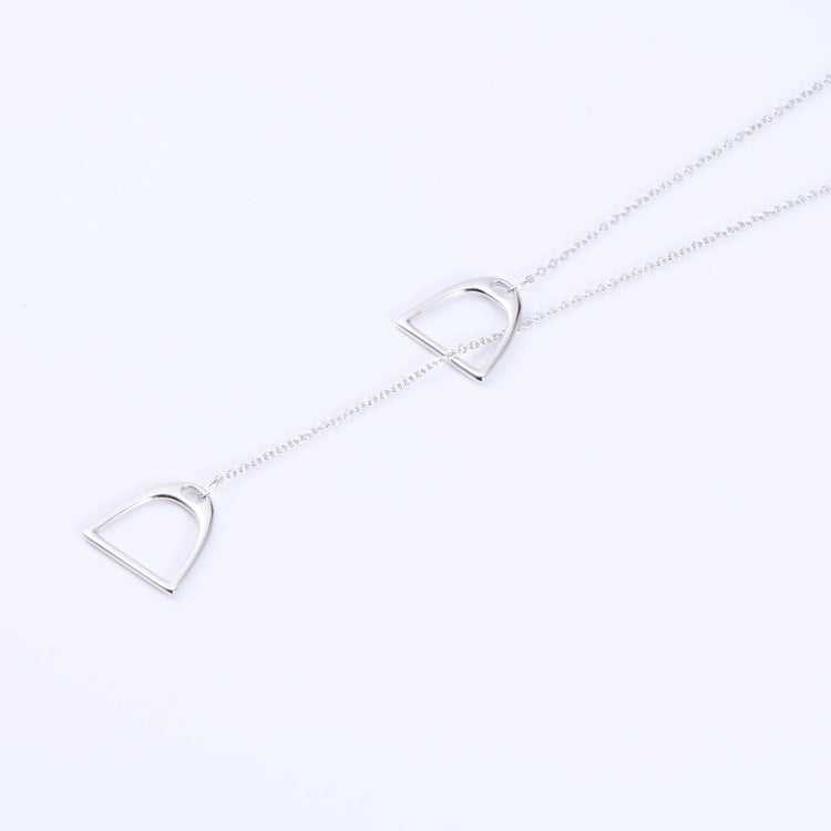 925 Sterling Silver Double Horse Stirrup Necklace - onlyone