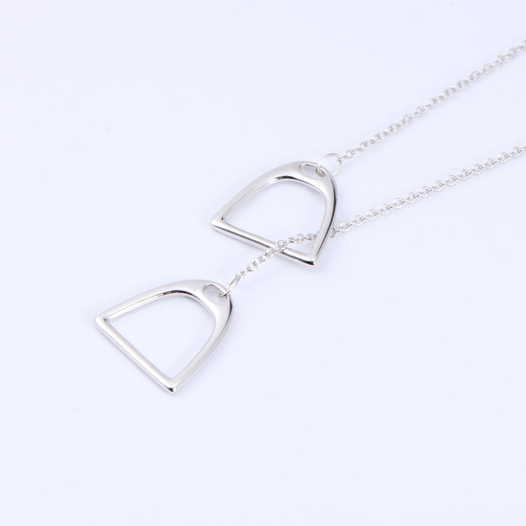 925 Sterling Silver Double Horse Stirrup Necklace - onlyone