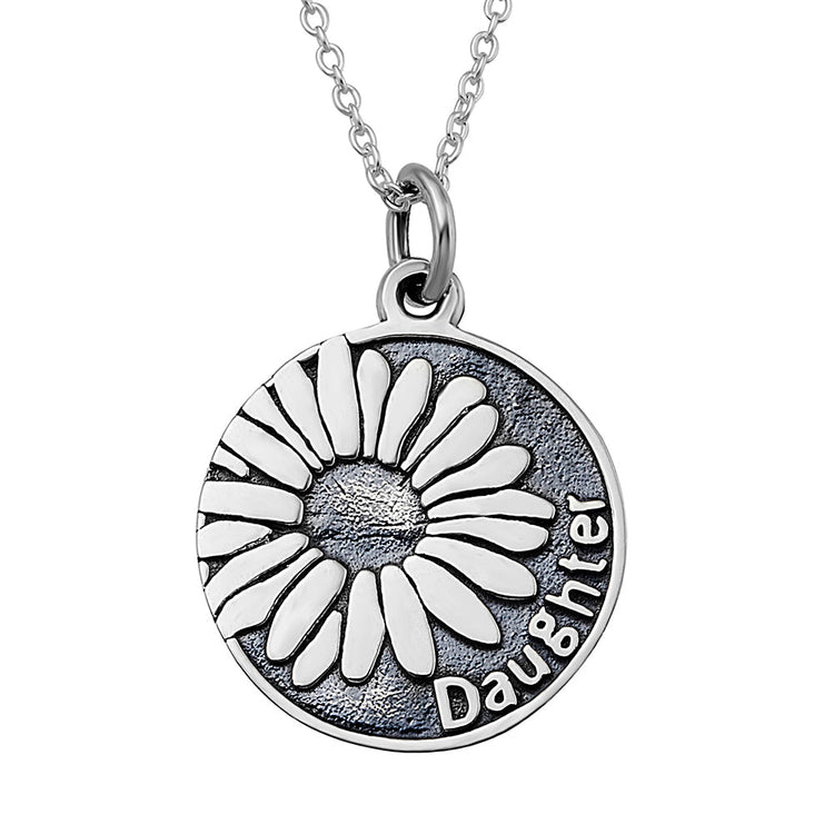 925 Sterling Silver Sunflower and Daughter Retro Round Pendant Necklace - onlyone