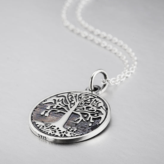 Genuine 925 Silver Retro Engraved 2 Sides the Family Tree Vintage Necklace - onlyone