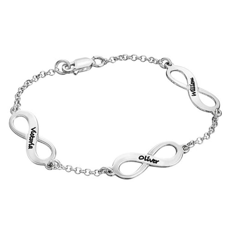925 Sterling Silver Personalized Multiple Infinity Engraved Bracelets 6”-7.5” - onlyone