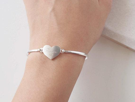 925 Sterling Silver Personalized Love Heart Signature Bangle - onlyone