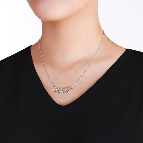 925 Sterling Silver "Charlotte" Style Name Necklace Nameplate Necklace - onlyone