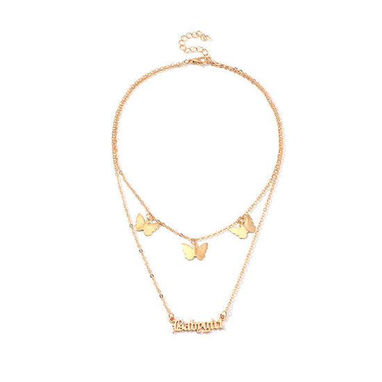 925 sterling silver butterfly double-layer customizable necklace - onlyone